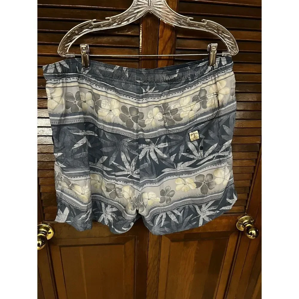 Tommy‎ Bahama Relax Men's Hawaiian Print Swim Trunks Brown/Navy/Ivory Size L